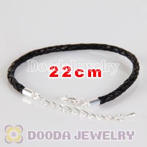 22cm braided black leather chain, silver plated lobster clasp with adjustable chain fit Jewelry
