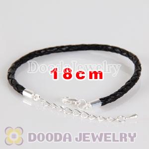 18cm braided black leather chain, silver plated lobster clasp with adjustable chain fit Jewelry