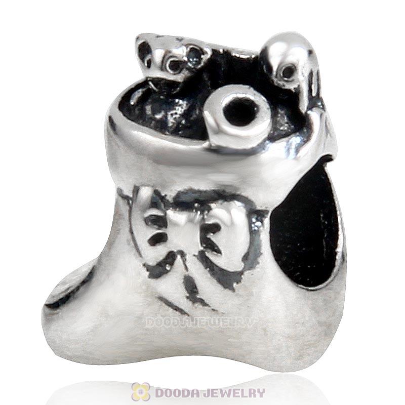 925 Sterling Silver Stocking of Santa Charm Bead for Christmas