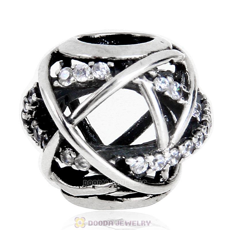 925 Sterling Silver Galaxy Charm Bead With Clear CZ Stone