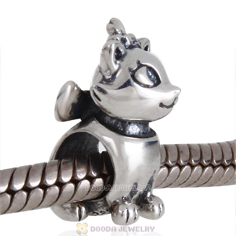 Antique Sterling Silver Charm Kitty Cat Bow Bead 