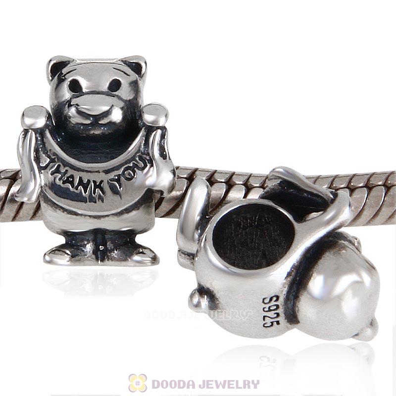  925 Sterling Silver Thank You Bear Charm Bead