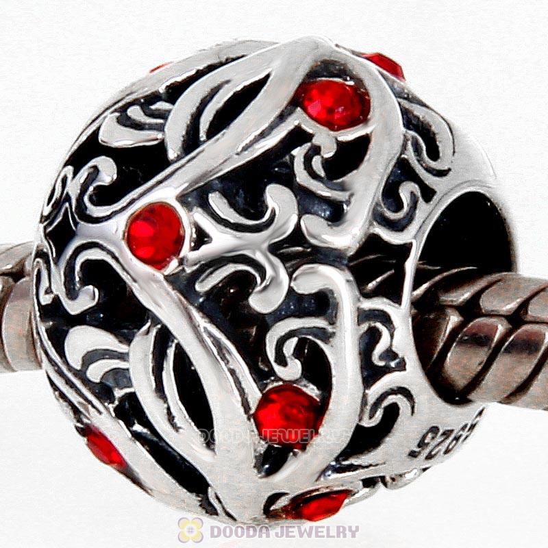 925 Sterling Silver Tree Charm Bead with Lt Siam Australian Crystal