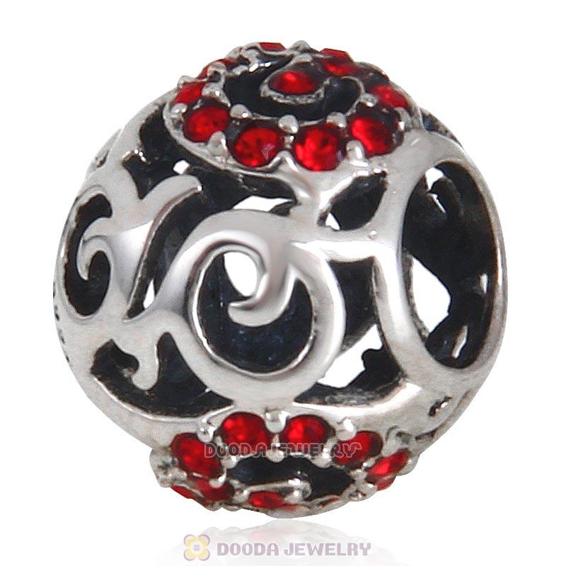 925 Sterling Silver Swirl Charm Bead with Lt Siam Australian Crystal