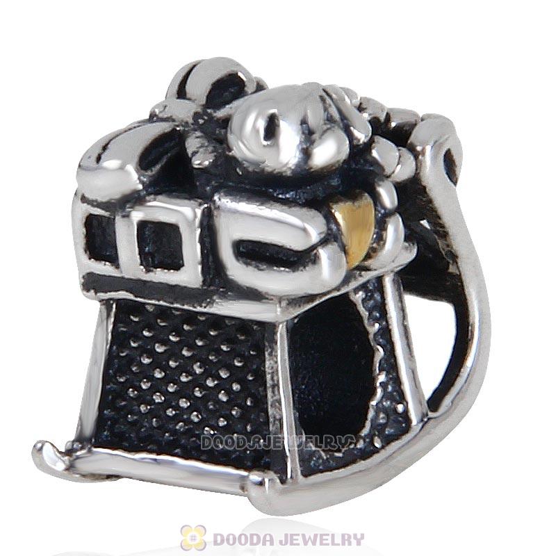 Antique Sterling Silver Christmas Dashing Through The Snow Charm Bead