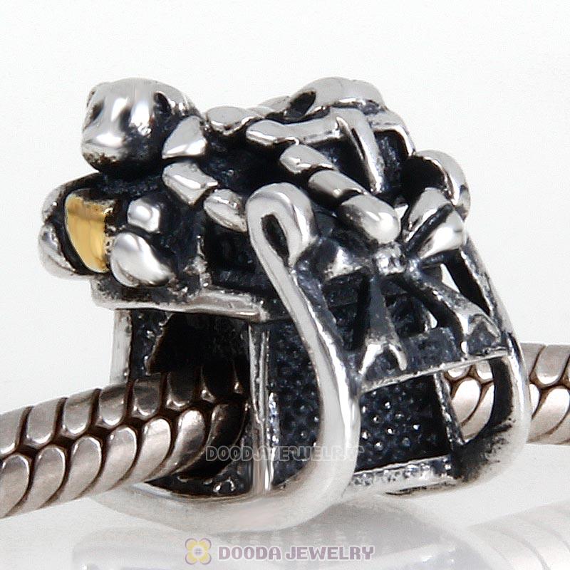 Antique Sterling Silver Christmas Dashing Through The Snow Charm Bead