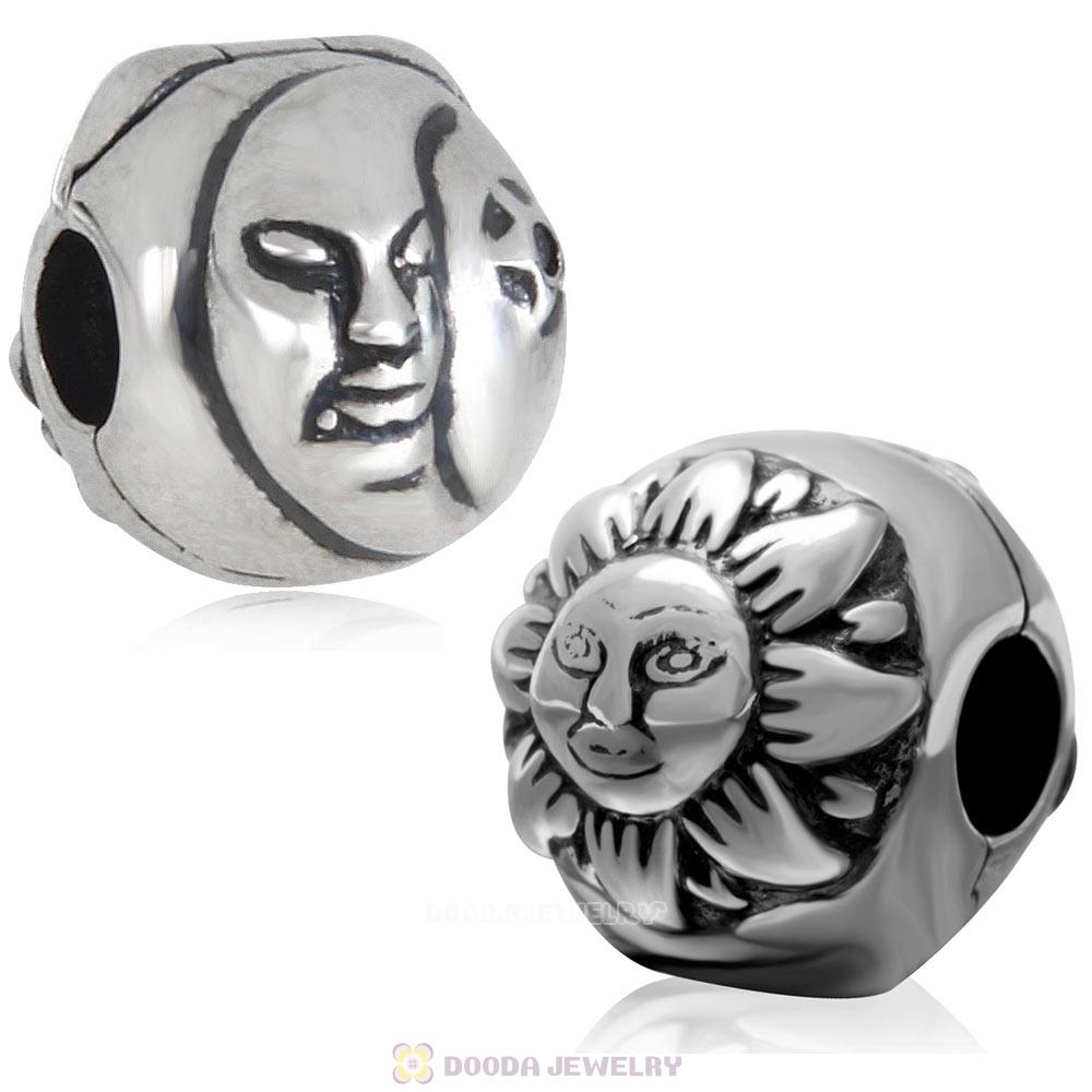 925 Sterling Silver Night and Day Moon Sun Clip Charm Bead