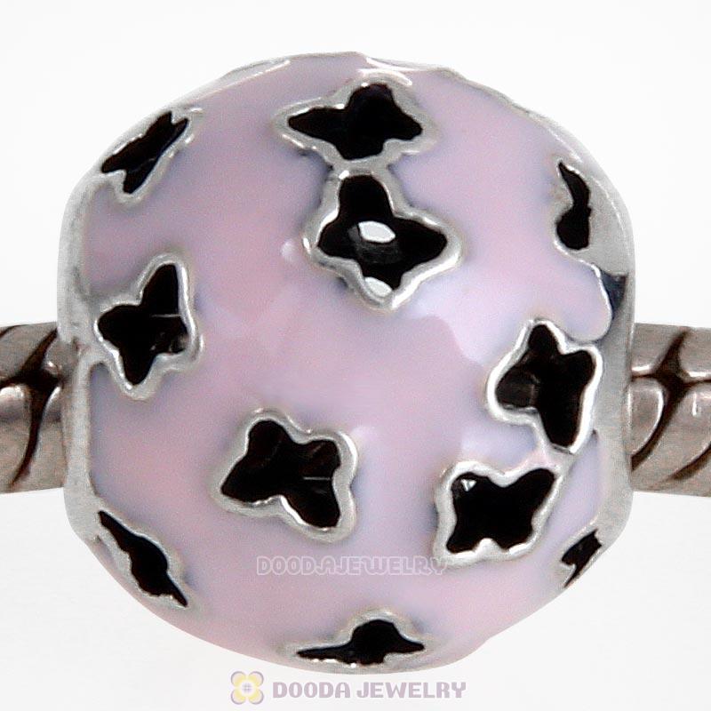 925 Sterling Silver Fluttering Butterflies Pink Enamel Charm Bead