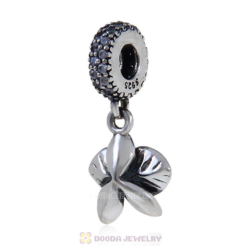 925 Sterling Silver Orchid with Clear CZ Charm