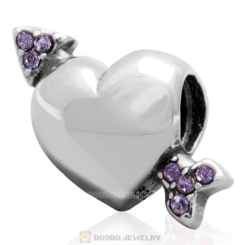 925 Sterling Silver Heart Arrow of Cupid Love Bead with Tanzanite Crystals