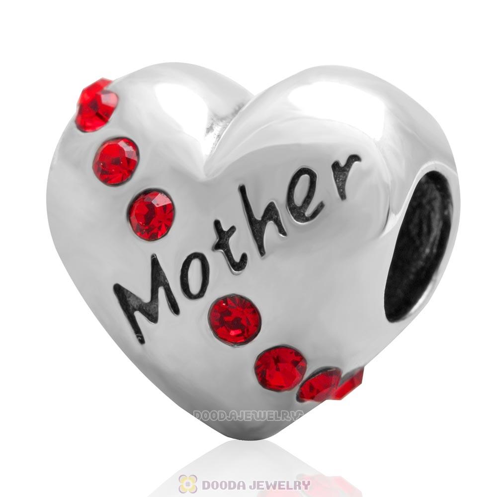 925 Sterling Silver Lt Siam Crystal Mother Heart Love Bead