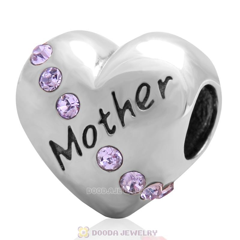 925 Sterling Silver Violet Crystal Mother Heart Love Bead