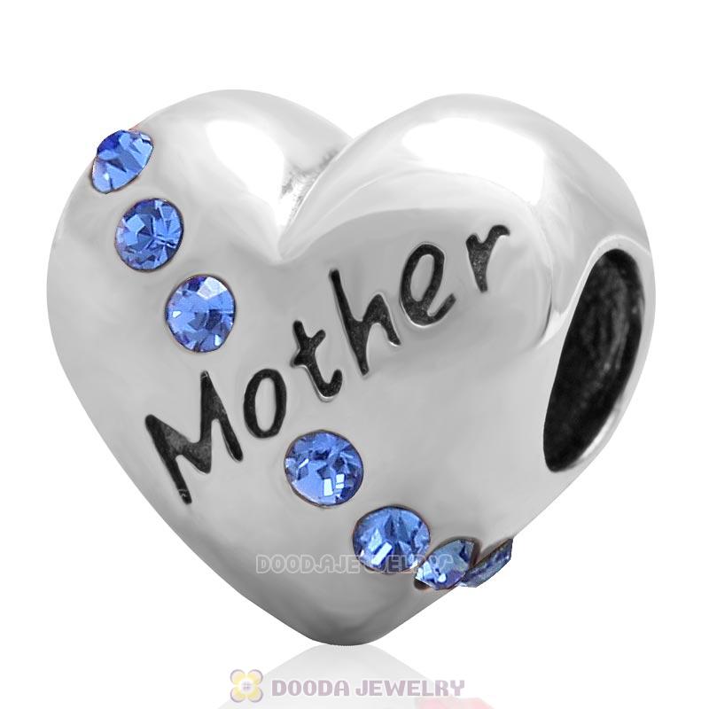 925 Sterling Silver Sapphire Crystal Mother Heart Love Bead