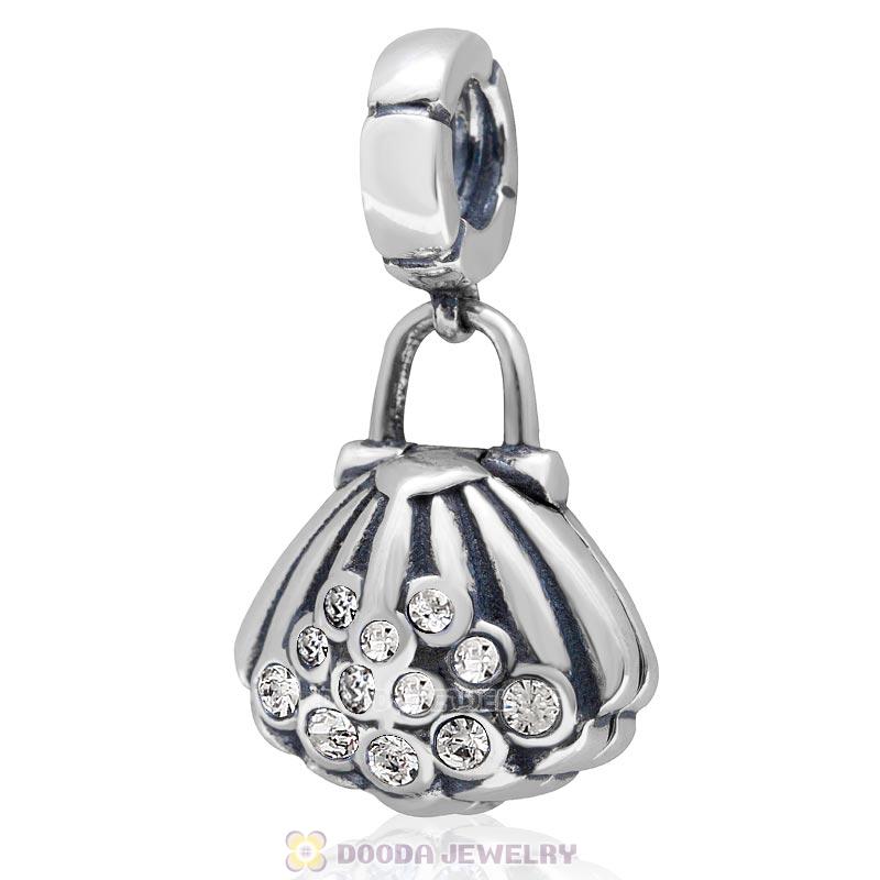 925 Sterling Silver Pearl Shell Clear Crystal Dangling Charms