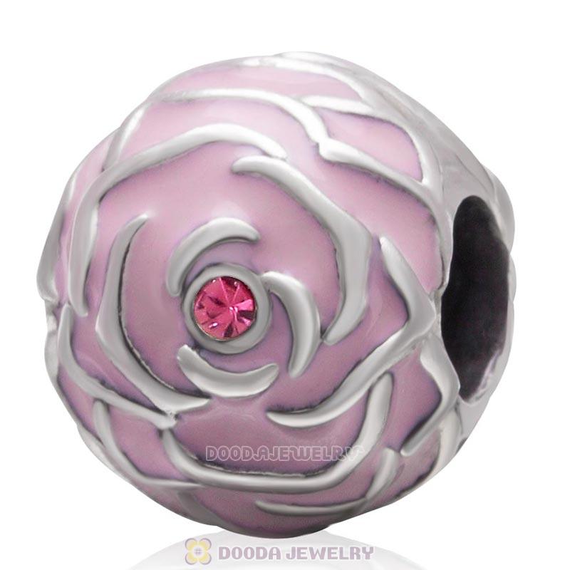 925 Sterling Silver Pink Rose Garden with Rose Crystal Charm Bead