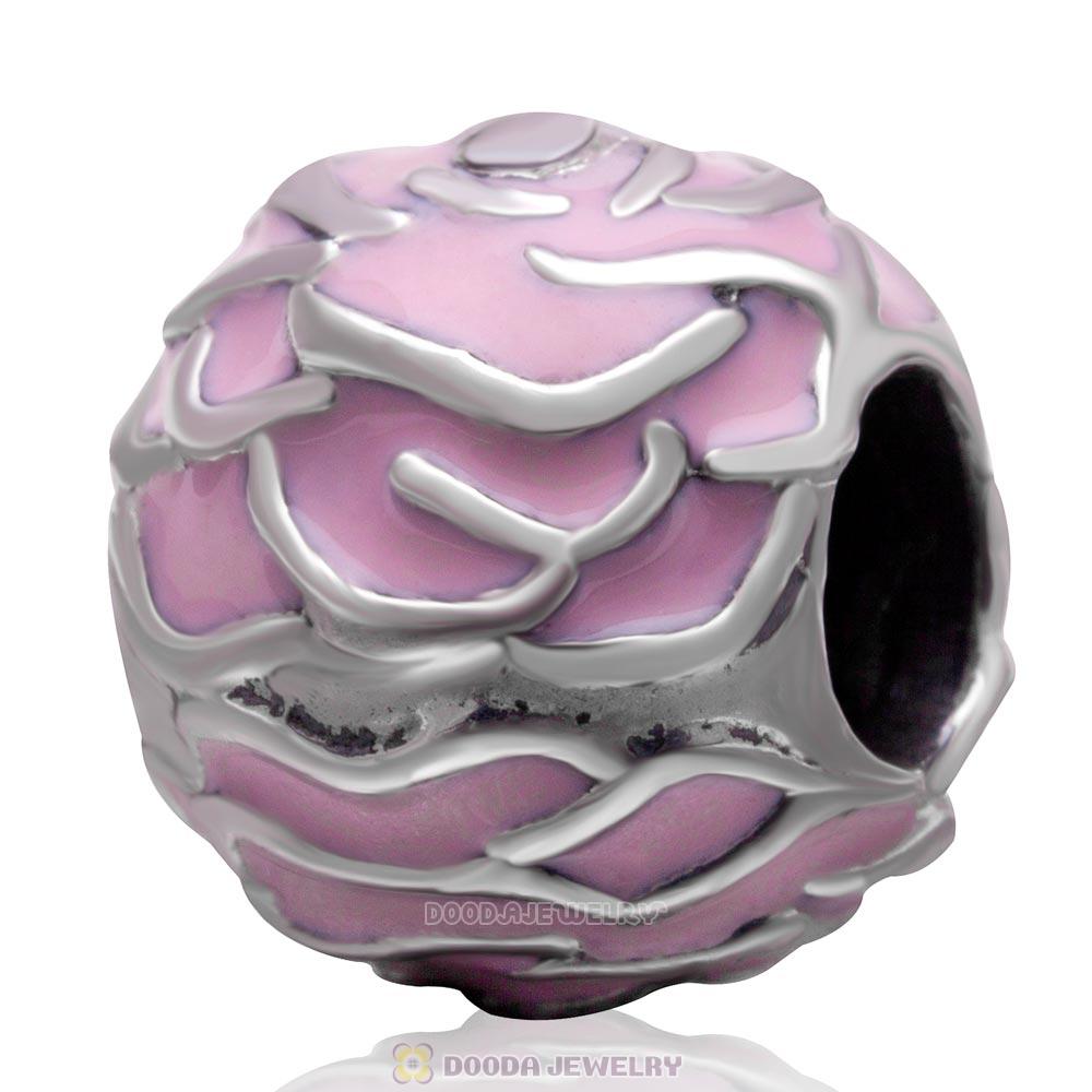 925 Sterling Silver Pink Rose Garden with Rose Crystal Charm Bead