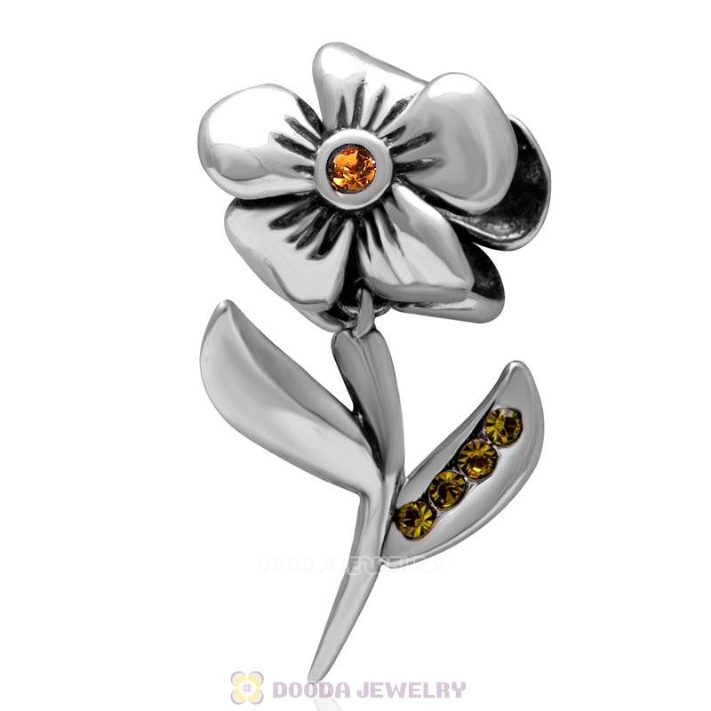 Hibiscus Flower with Topaz Crystal Charms in 925 Sterling Silver