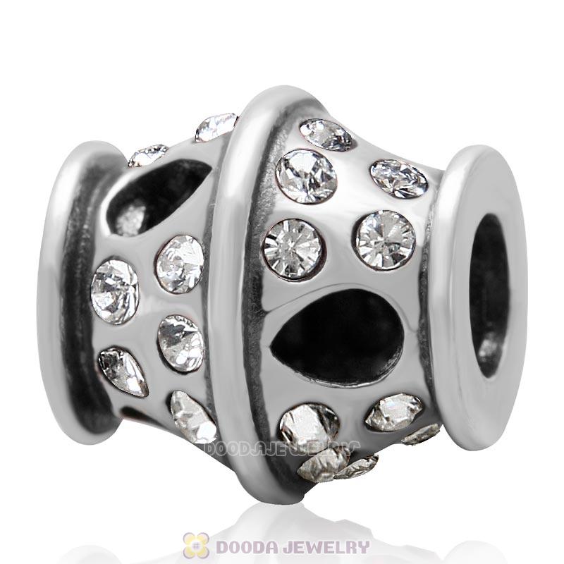 925 Sterling Silver Sparkling Bucket Charm Clear Crystals Bead
