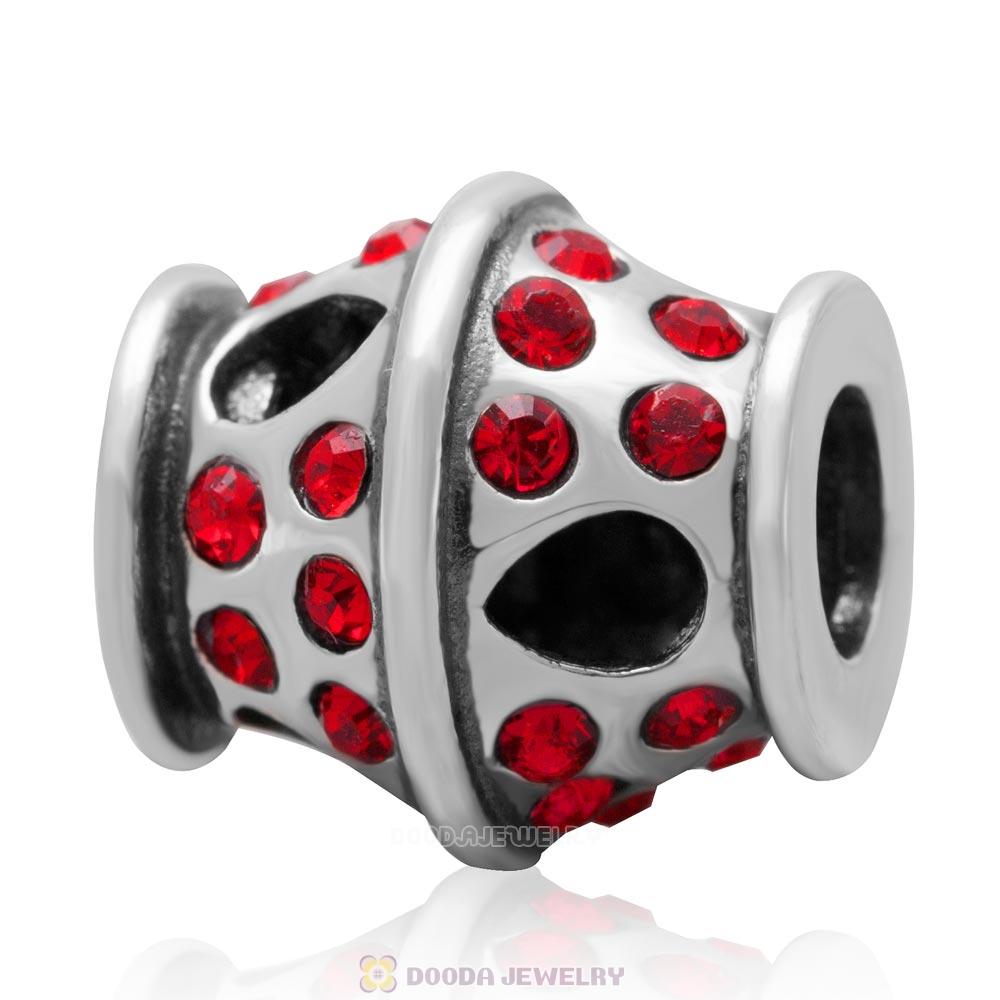 925 Sterling Silver Sparkling Bucket Charm Lt Siam Crystals Bead