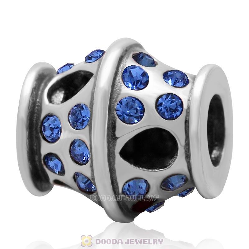 925 Sterling Silver Sparkling Bucket Charm Sapphire Crystals Bead