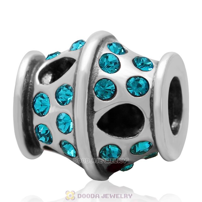925 Sterling Silver Sparkling Bucket Charm Blue Zircon Crystals Bead