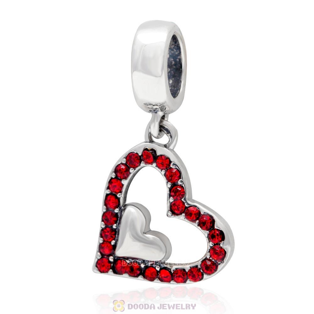925 Sterling Silver Lt Siam Crystal Heart Pendant Charm