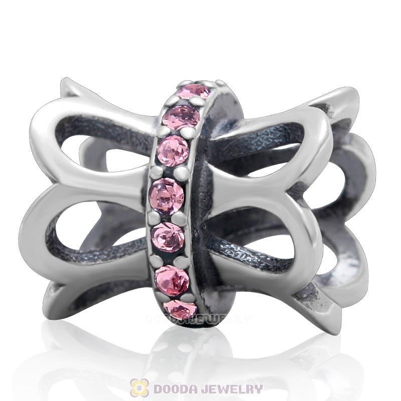 October Birthstone Lt Rose Crystal 925 Sterling Silver Charm Bead