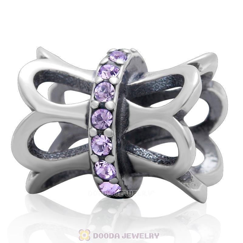 Febuary Birthstone Violet Crystal 925 Sterling Silver Charm Bead