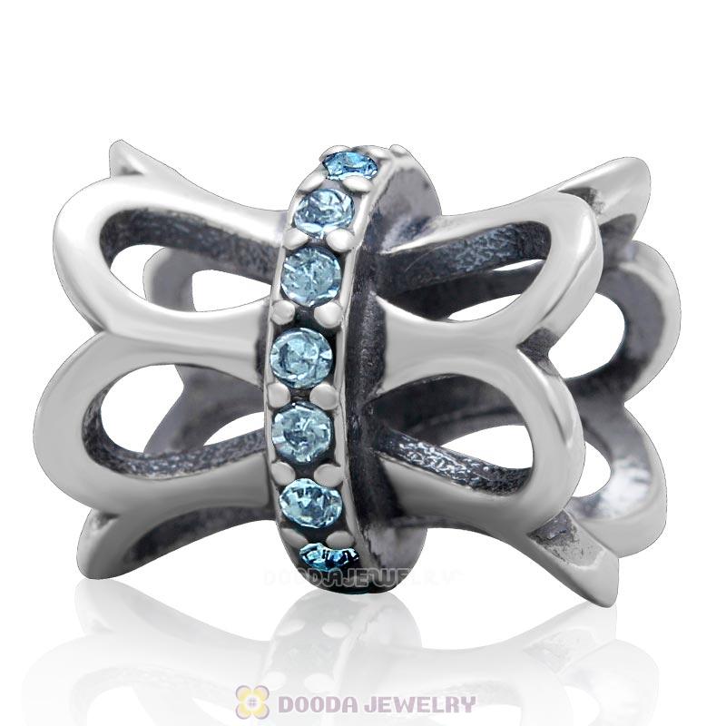 March Birthstone Aquamarine Crystal 925 Sterling Silver Charm Bead
