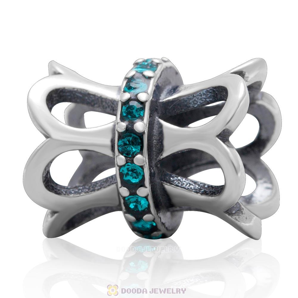 December Birthstone Blue Zircon Crystal 925 Sterling Silver Charm Bead