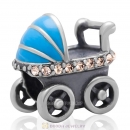 925 Sterling Silver Baby Buggy Charm Bead with Lt Peach Australian Crystals