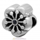 925 Sterling Silver Blooming Cherry Flower with Jet Crystal Bead 