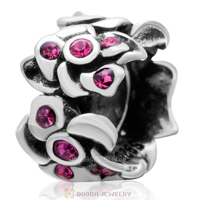 925 Sterling Silver Rose Crystal Open Poppy Flower Bead