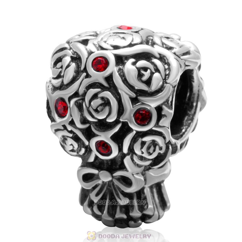 925 Sterling Silver Wedding Bouquet Bead Lt Siam Crystal Charm