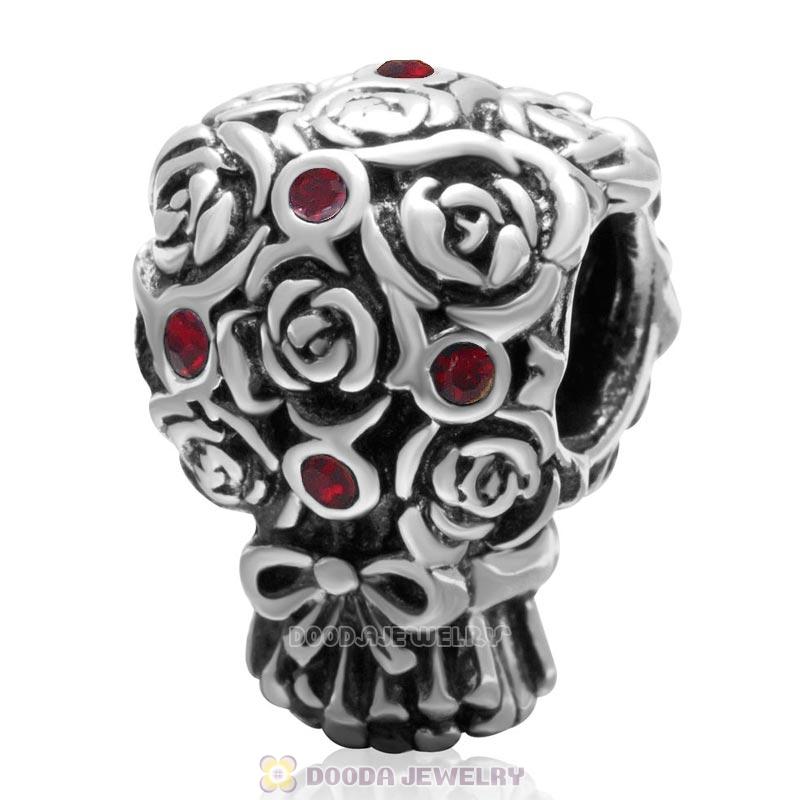 925 Sterling Silver Wedding Bouquet Bead Siam Crystal Charm