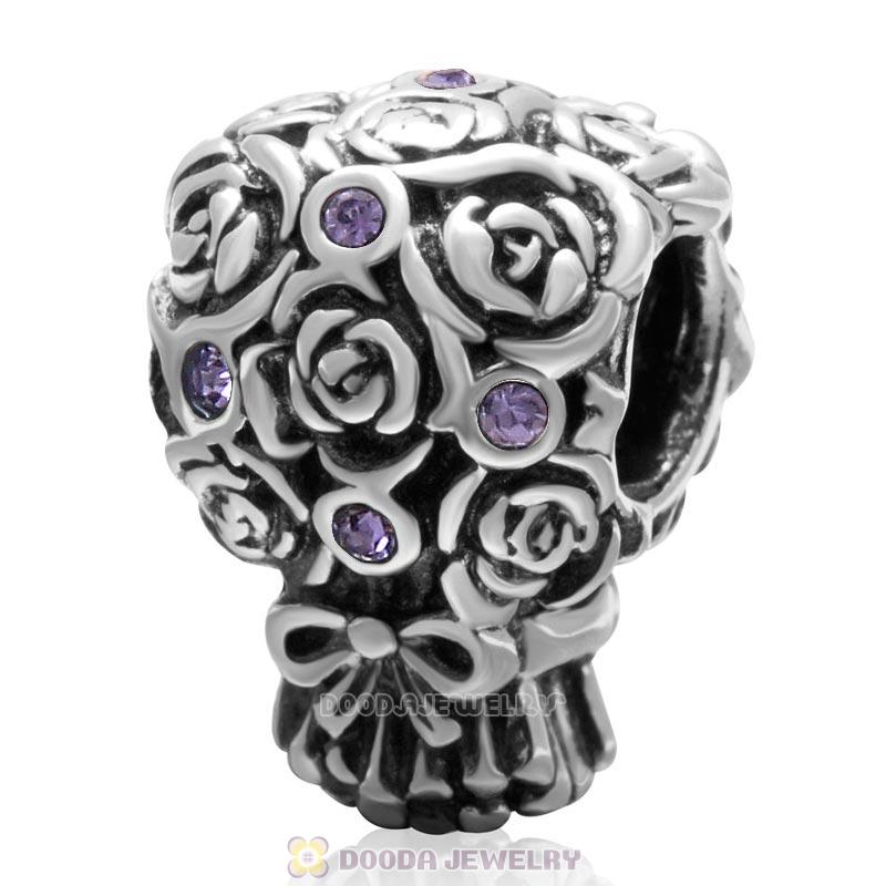 925 Sterling Silver Wedding Bouquet Bead Tanzanite Crystal Charm
