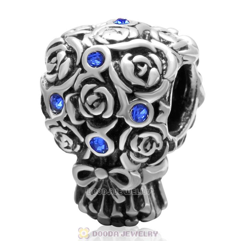 925 Sterling Silver Wedding Bouquet Bead Sapphire Crystal Charm