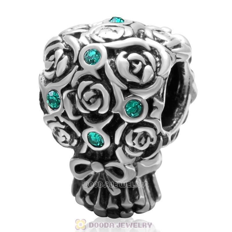 925 Sterling Silver Wedding Bouquet Bead Emerald Crystal Charm