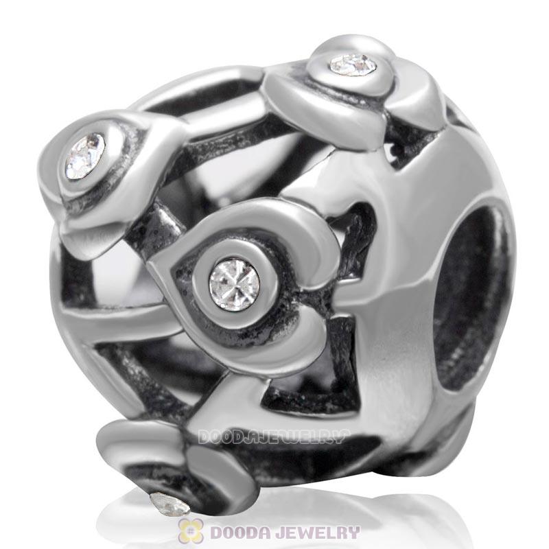 925 Sterling Silver Love with Clear Crystal European Bead