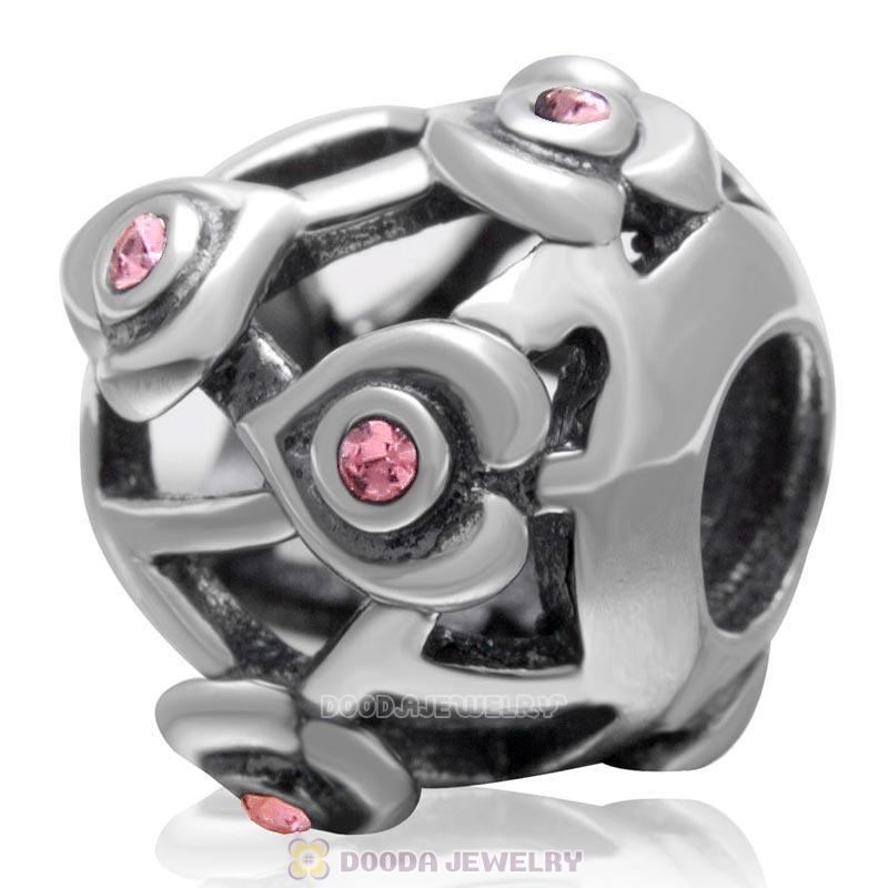 925 Sterling Silver Love with Lt Rose Crystal European Bead