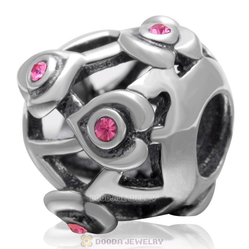 925 Sterling Silver Love with Rose Crystal European Bead