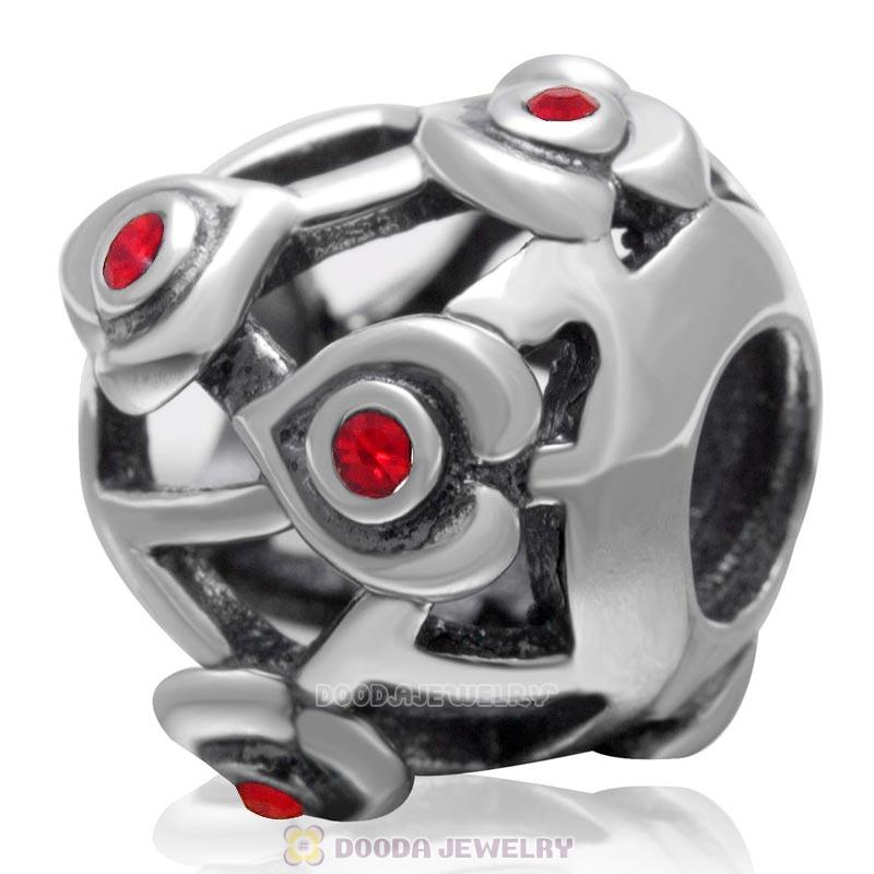 925 Sterling Silver Love with Lt Siam Crystal European Bead