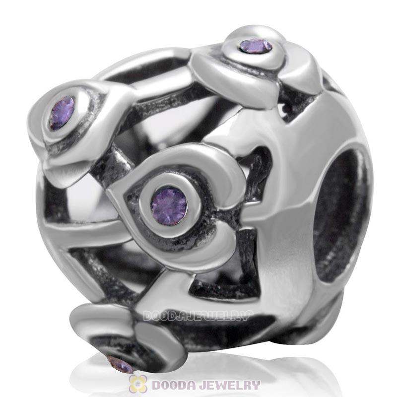 925 Sterling Silver Love with Tanzanite Crystal European Bead