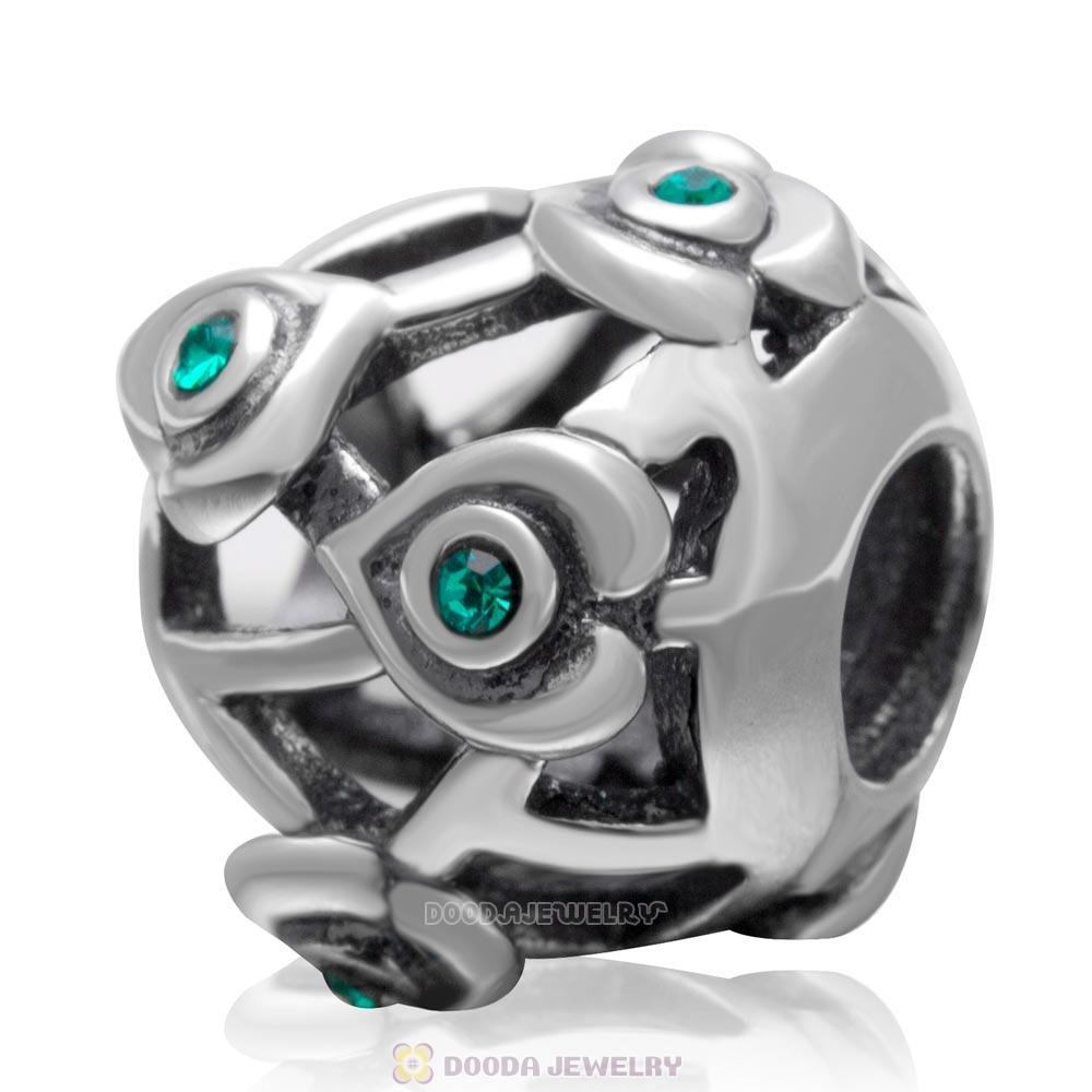 925 Sterling Silver Love with Emerald Crystal European Bead