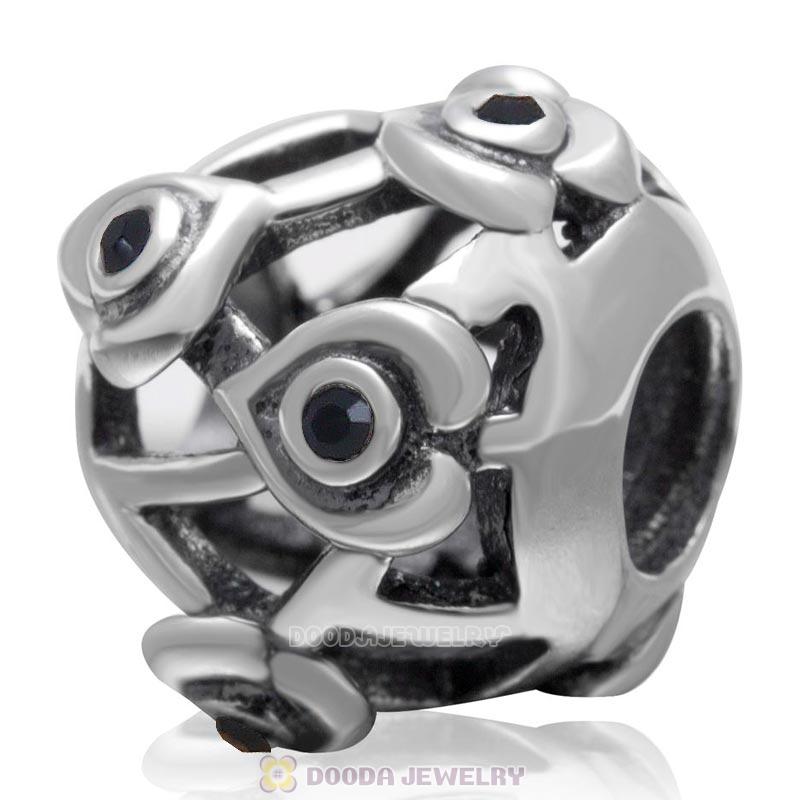 925 Sterling Silver Love with Jet Crystal European Bead