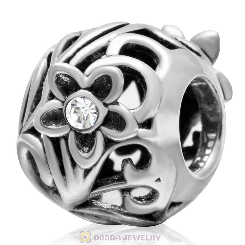 Daisy Flower with Clear Crystal 925 Sterling Silver Charm Bead