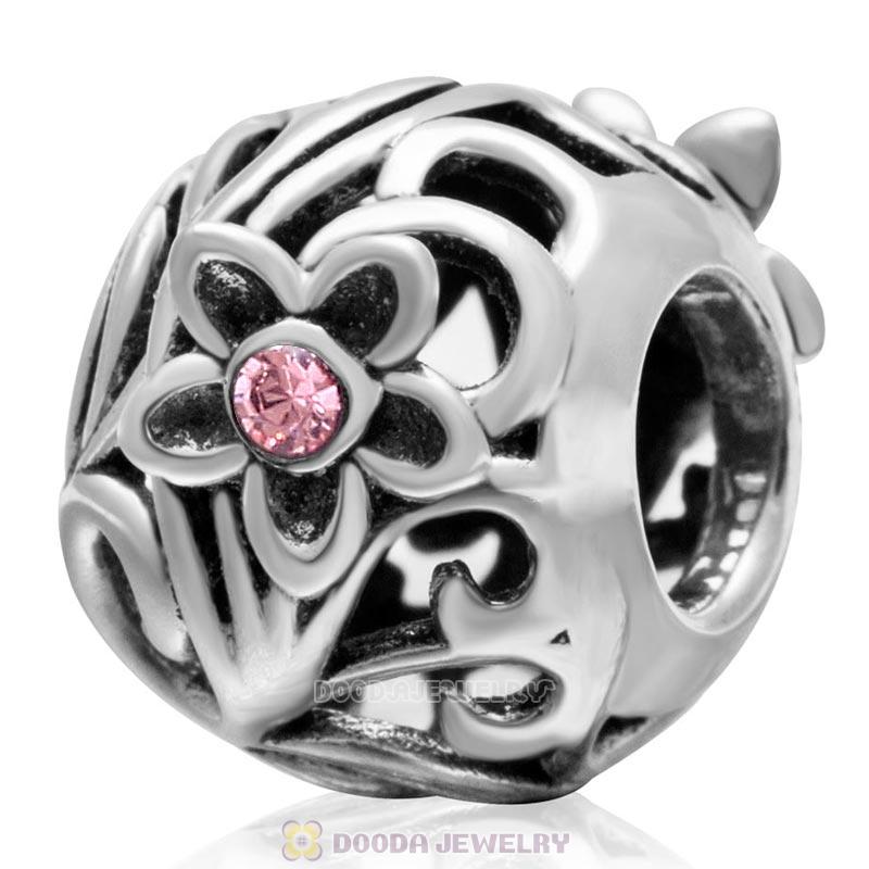 Daisy Flower with Lt Rose Crystal 925 Sterling Silver Charm Bead