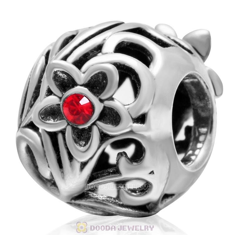 Daisy Flower with Lt Siam Crystal 925 Sterling Silver Charm Bead