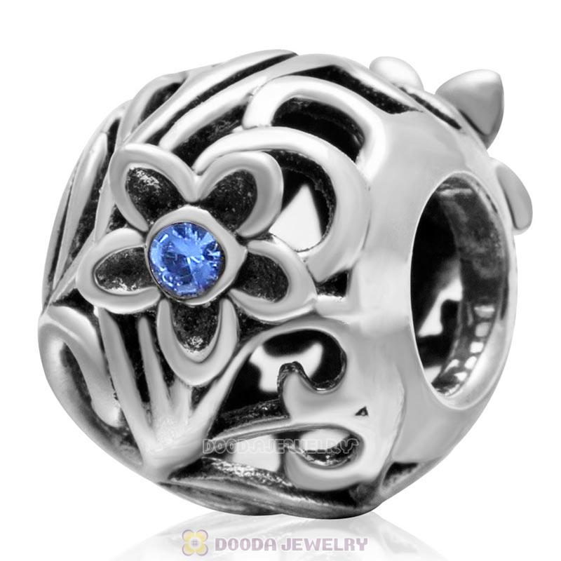 Daisy Flower with Sapphire Crystal 925 Sterling Silver Charm Bead