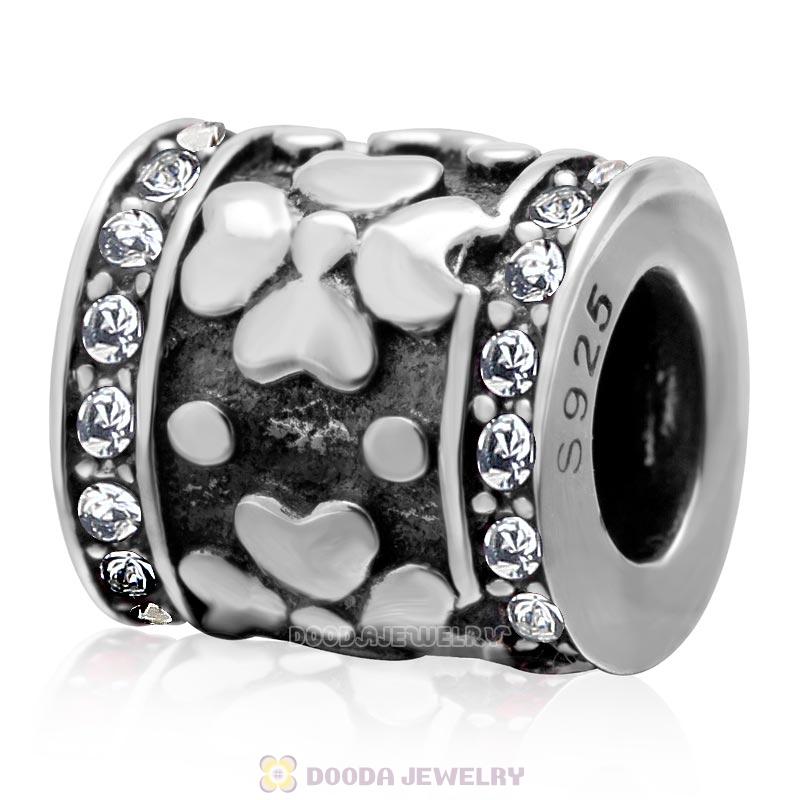 Lucky Four Leaf Clover Charm in 925 Sterling Silver with Clear Crystal